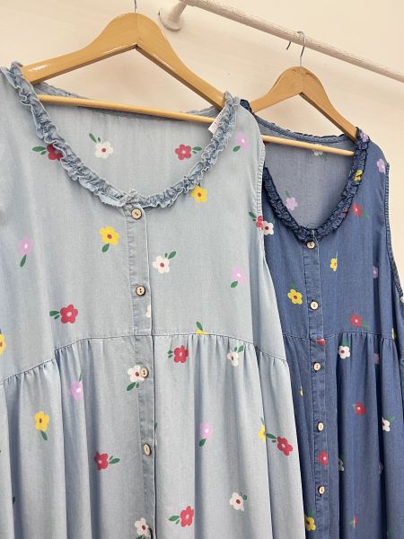 花花牛仔背心洋 