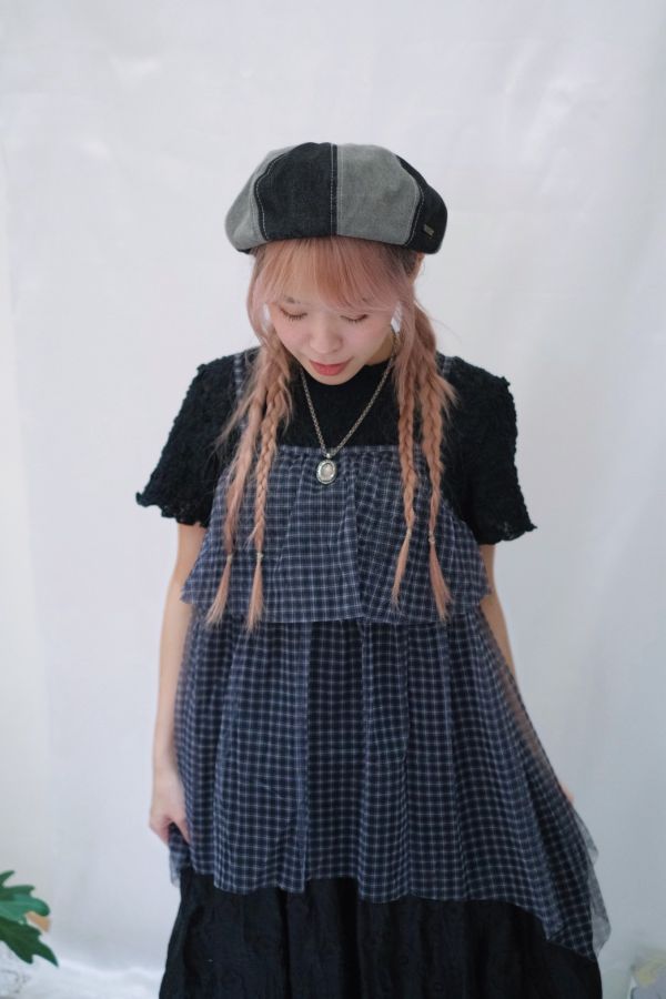 層次小格紋背心 