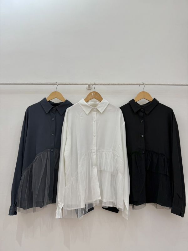 設計款拼接紗襯衫 