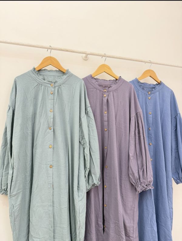 棉麻中山荷葉洋裝 