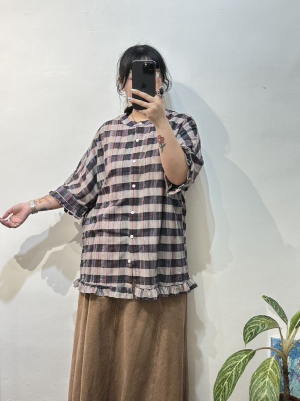 細織格紋長上衣 