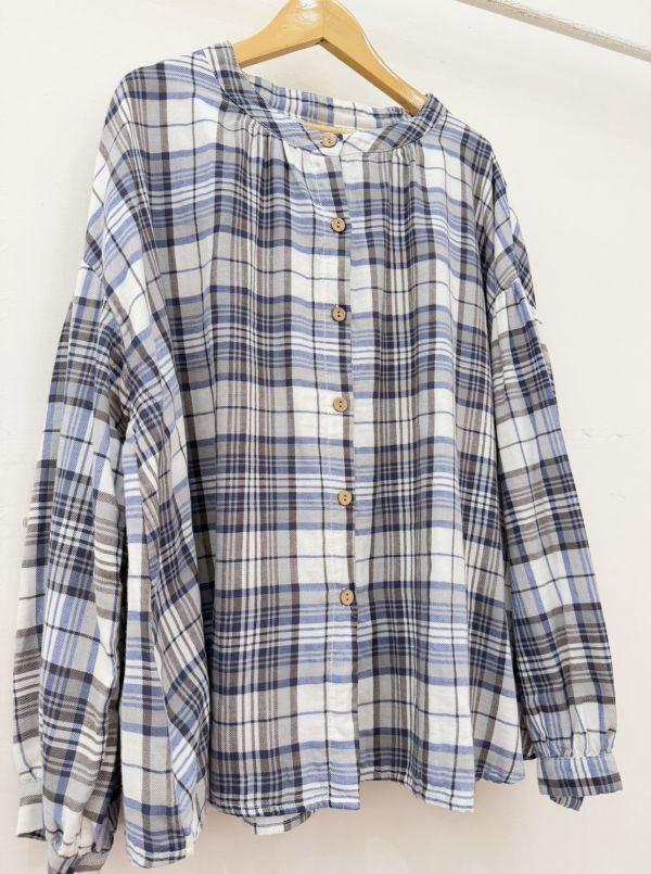 藍色格紋中山領上衣 