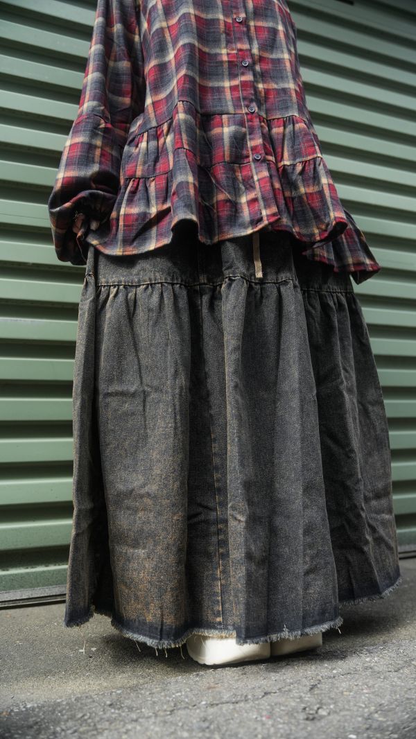 拼接牛仔寬裙 