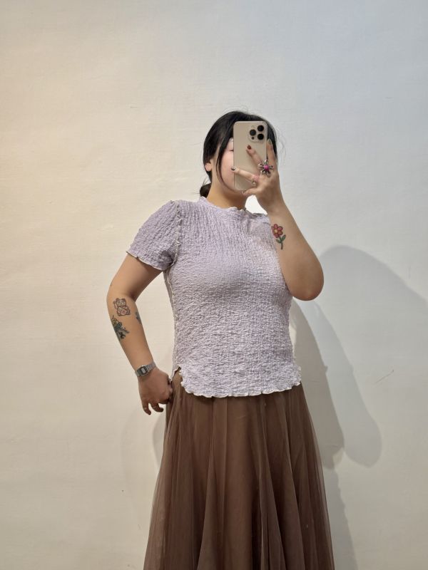 滾邊皺皺打底衣 