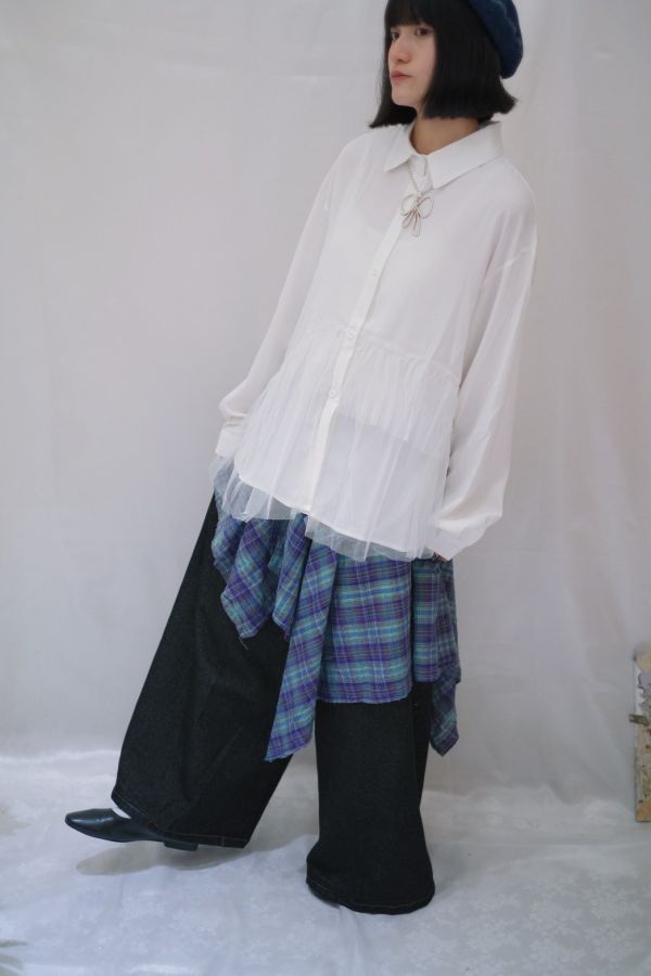 設計款拼接紗襯衫 