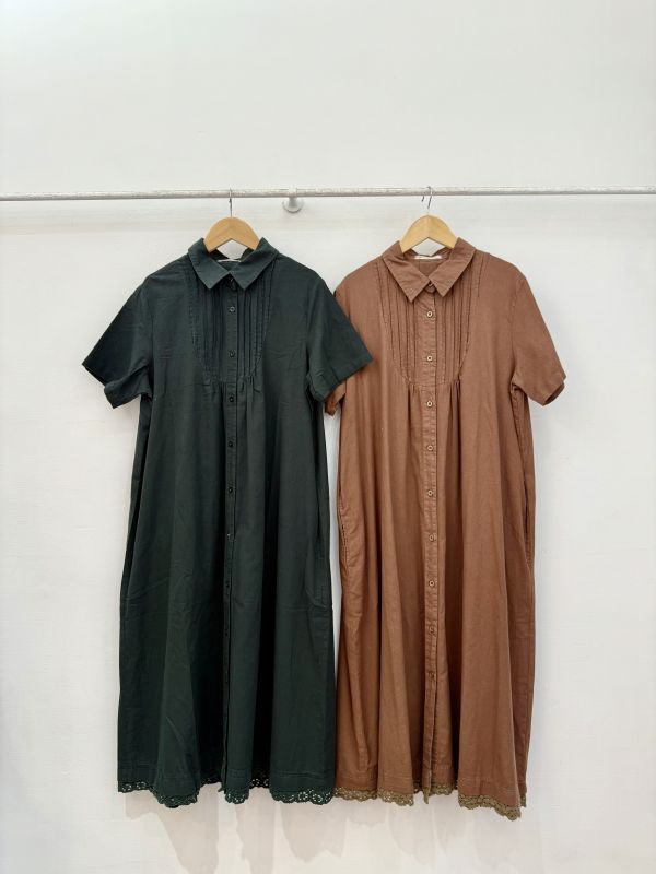 蕾絲擺棉麻洋裝 