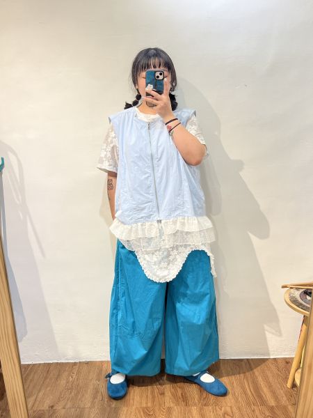 彩色盤寬褲 