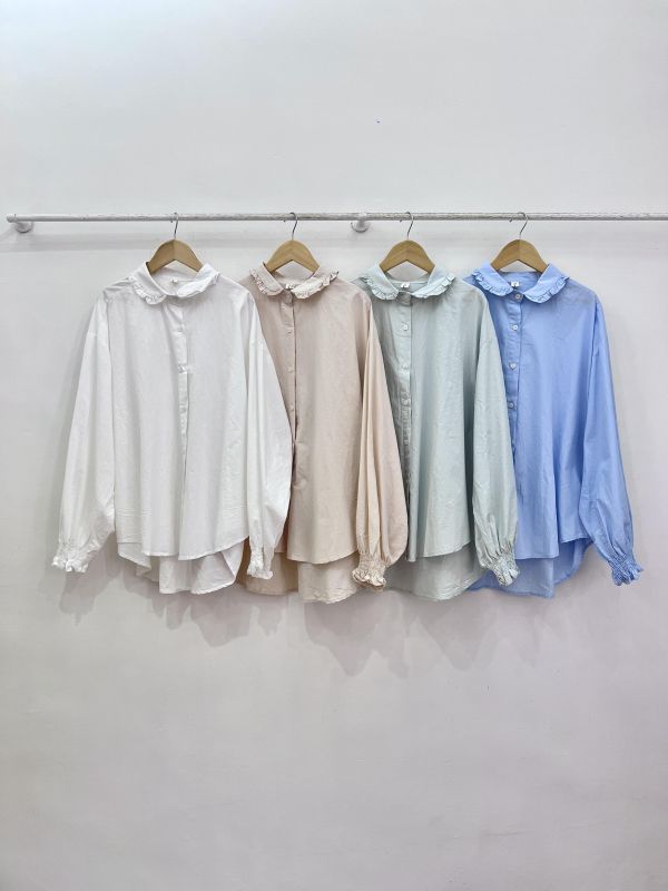 小荷葉領棉麻上衣 