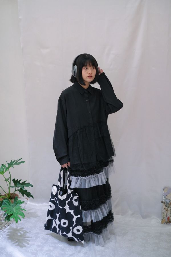 設計款拼接紗襯衫 