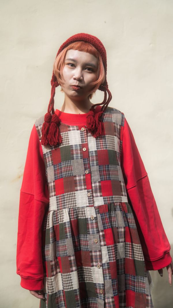 復古格紋拼接背心 