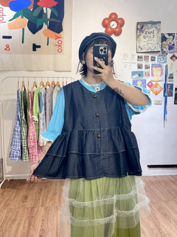 A10 率性蛋糕牛仔背心 