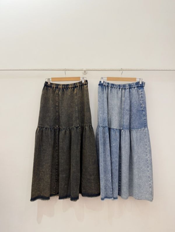 拼接牛仔寬裙 
