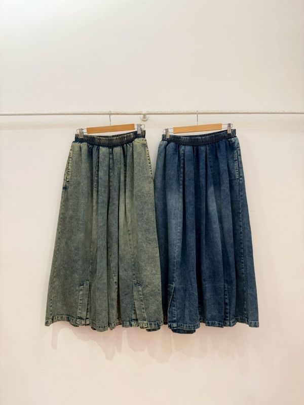 微開衩牛仔寬褲 