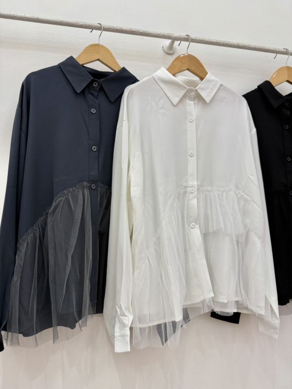 設計款拼接紗襯衫 