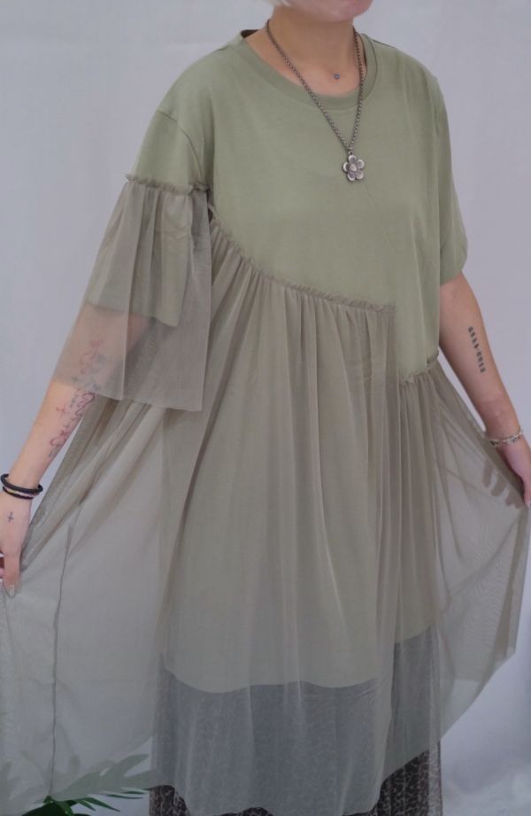 設計拼紗七分洋裝 