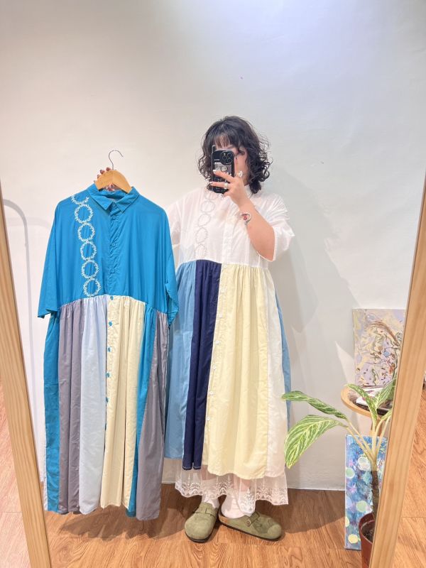 刺繡拼色洋裝 