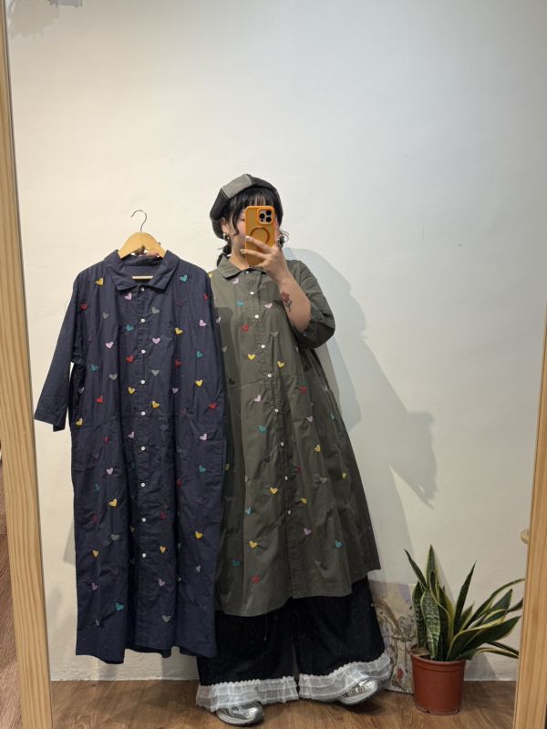 愛心刺繡襯衫洋裝 