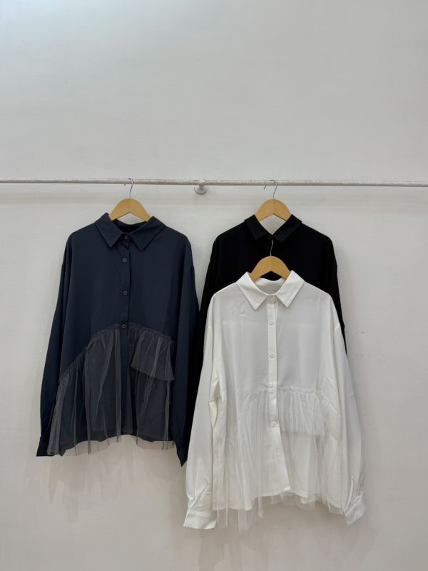 設計款拼接紗襯衫 