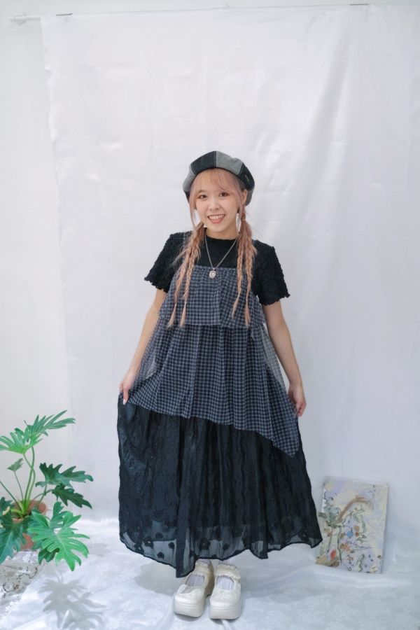 層次小格紋背心 