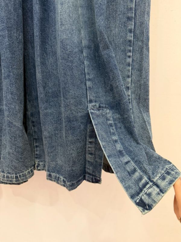 微開衩牛仔寬褲 