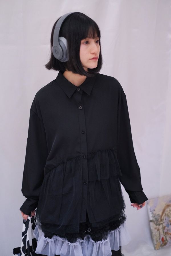 設計款拼接紗襯衫 