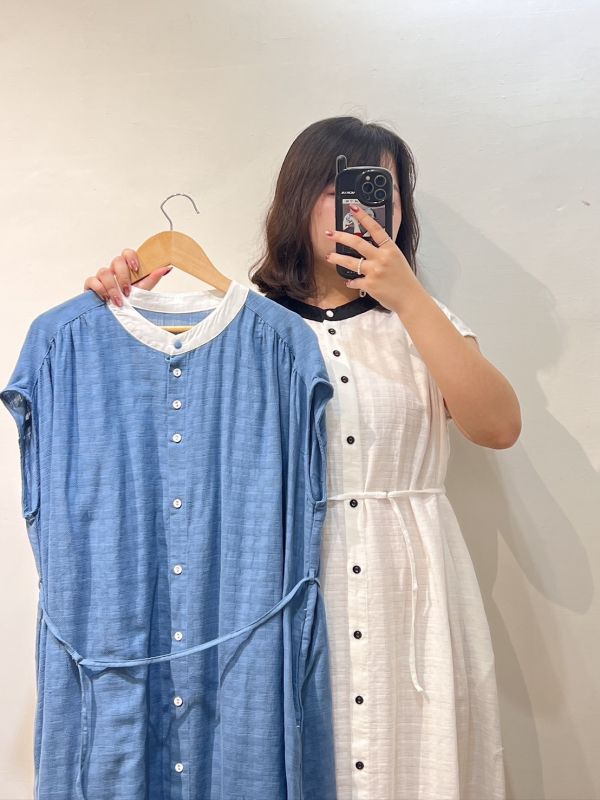 排扣附腰帶洋裝 