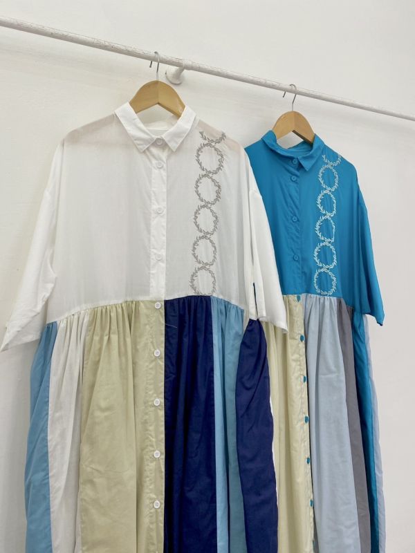 刺繡拼色洋裝 