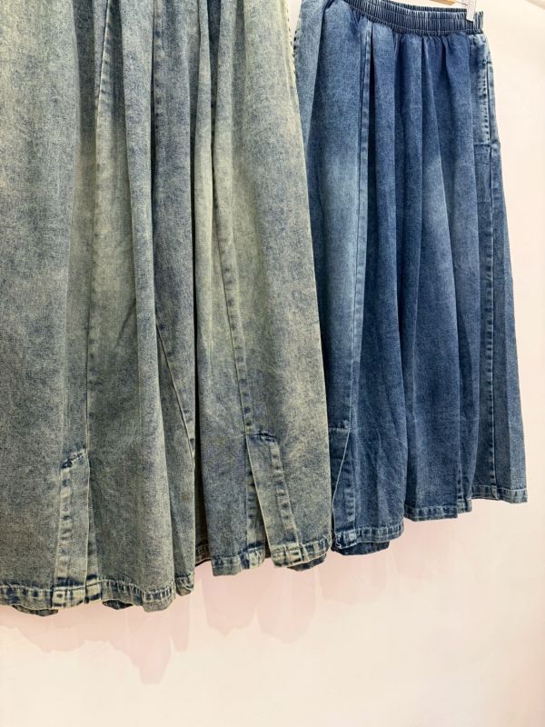 微開衩牛仔寬褲 