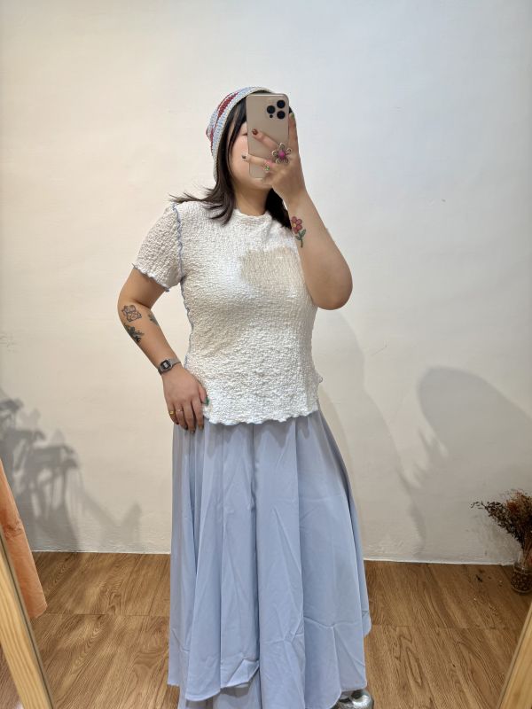 滾邊皺皺打底衣 