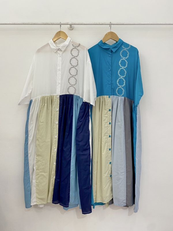 刺繡拼色洋裝 