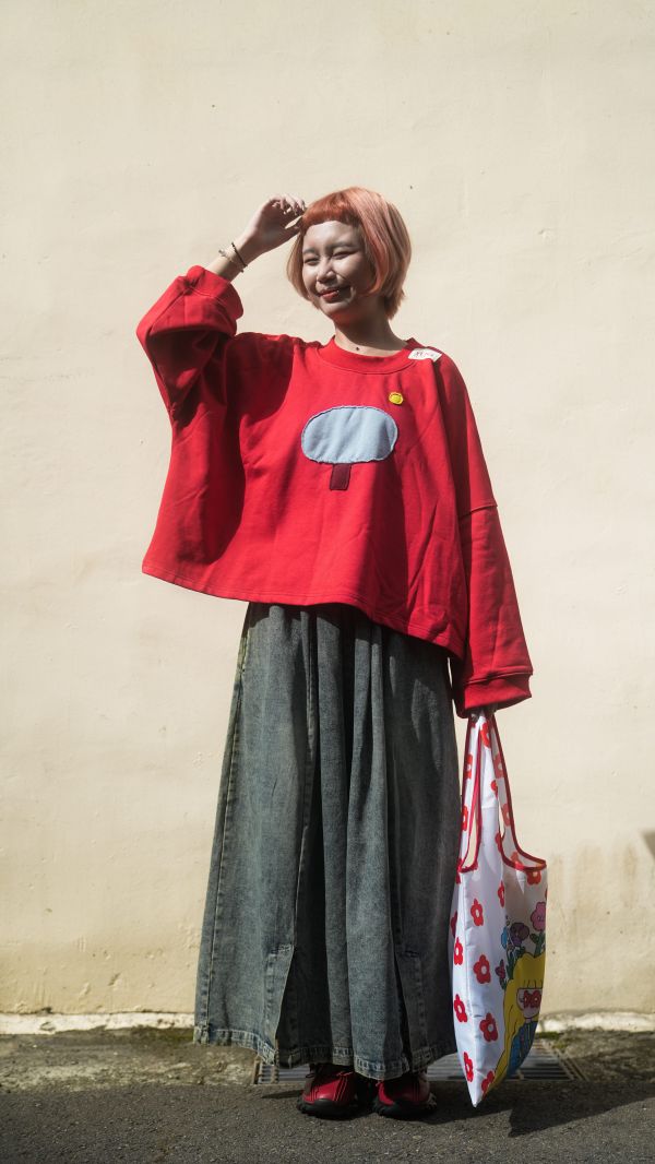 微開衩牛仔寬褲 