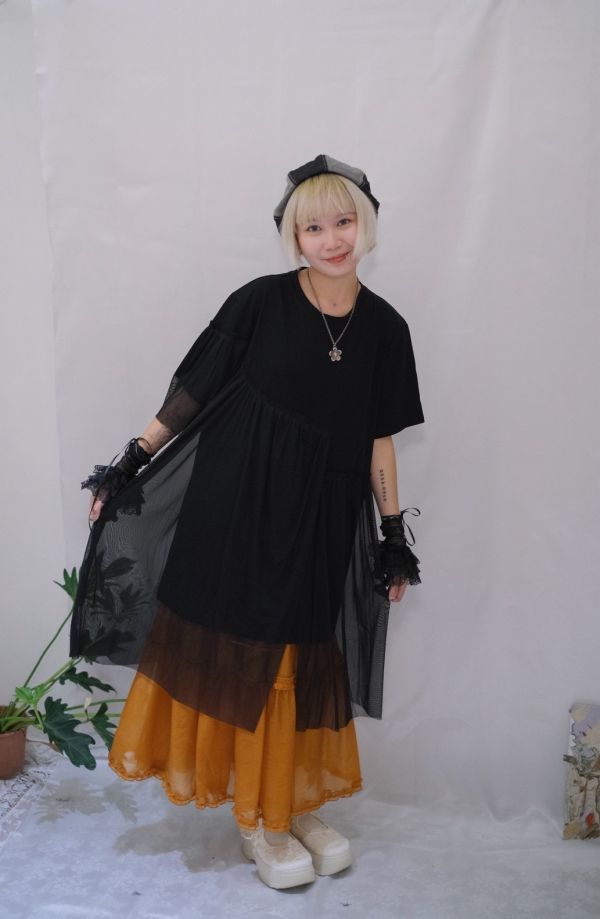 設計拼紗七分洋裝 