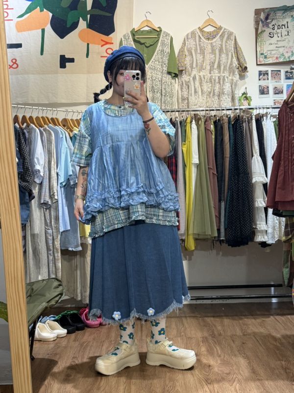 夏季格紋寬鬆上衣 