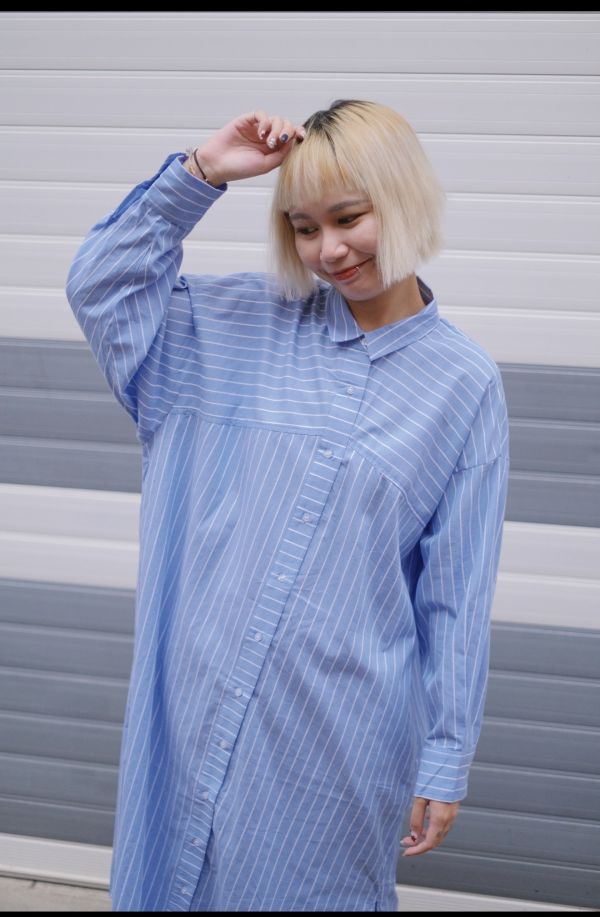 日系大人感條紋洋裝 