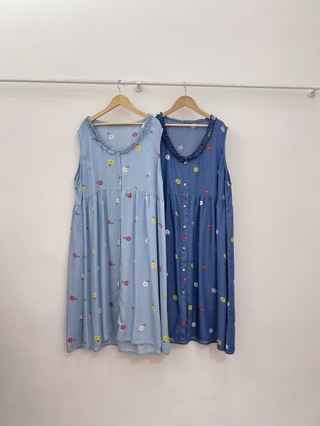 花花牛仔背心洋 
