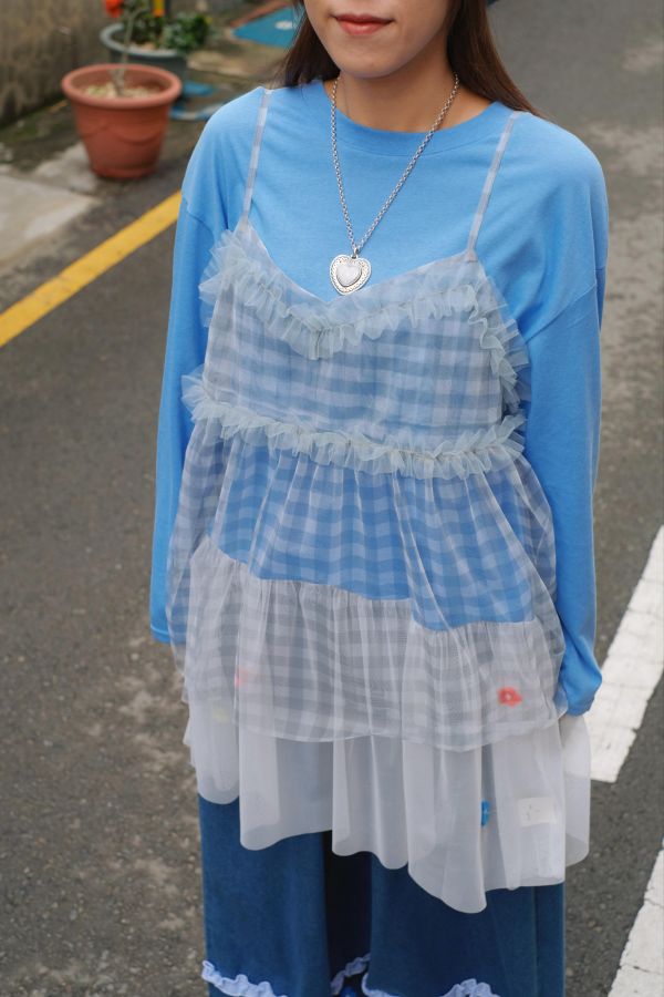 B25青春格紋紗背心 