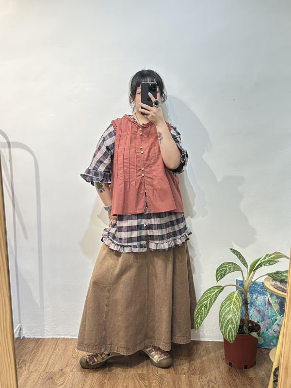 細織格紋長上衣 