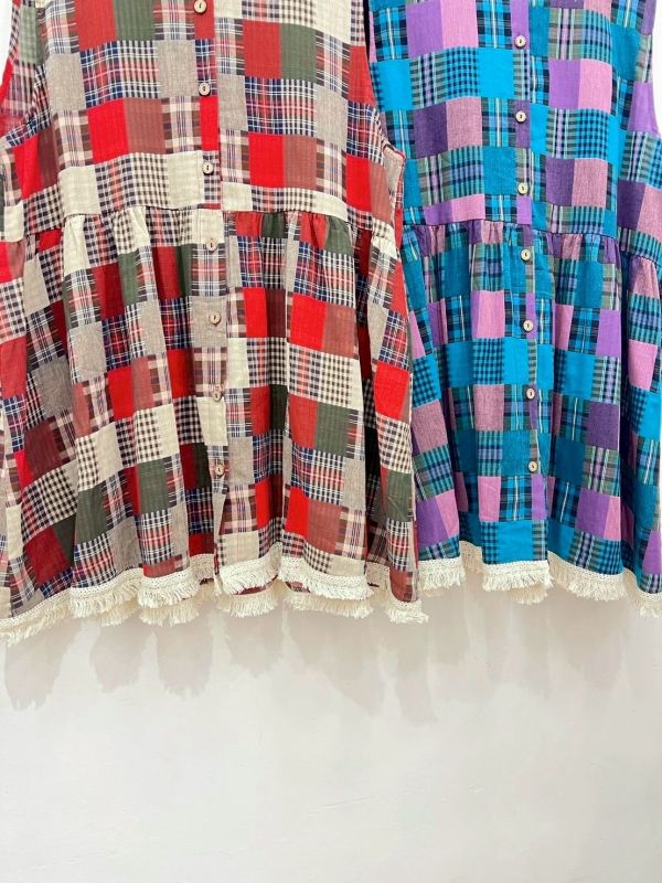 復古格紋拼接背心 