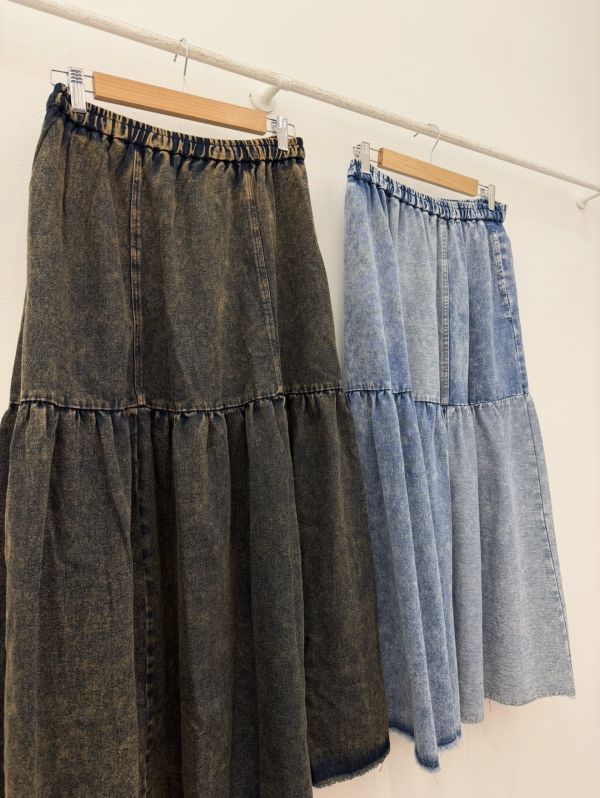 拼接牛仔寬裙 