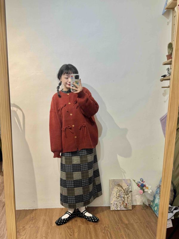 磨毛格紋直筒裙 