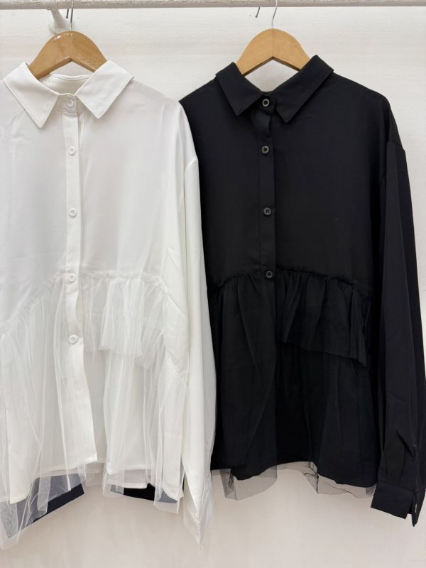 設計款拼接紗襯衫 