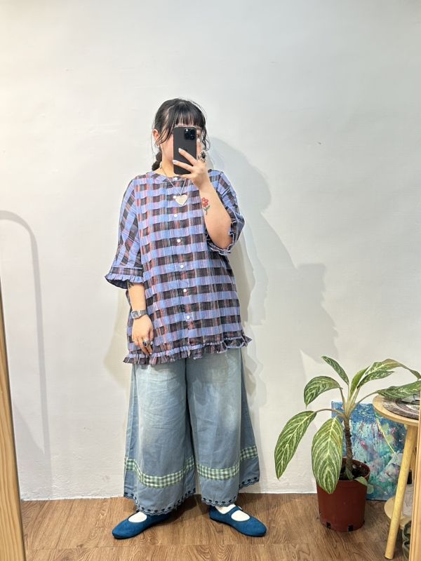 細織格紋長上衣 