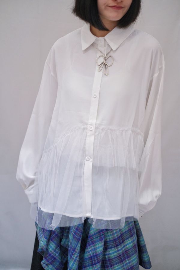 設計款拼接紗襯衫 