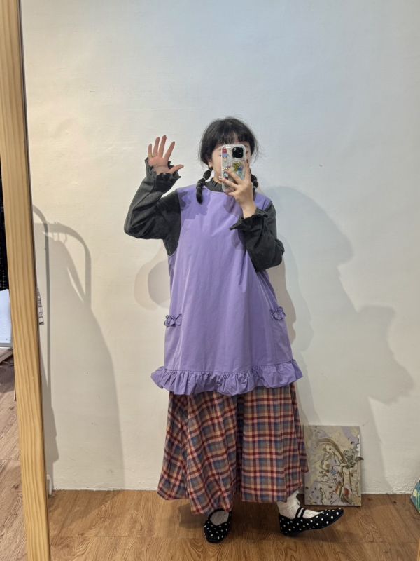 快樂轉圈格紋花苞裙 