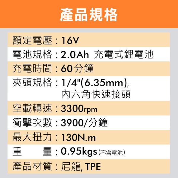 百利世 16V無刷鋰電衝擊起子機 