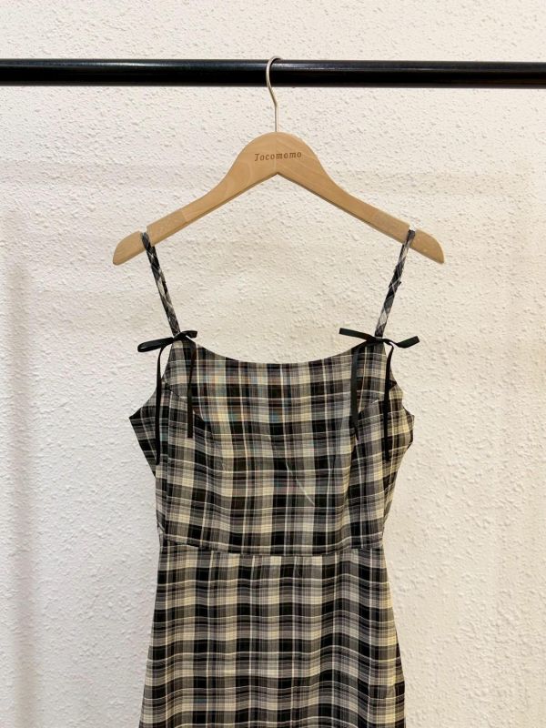 小蝴蝶結格紋短洋裝 