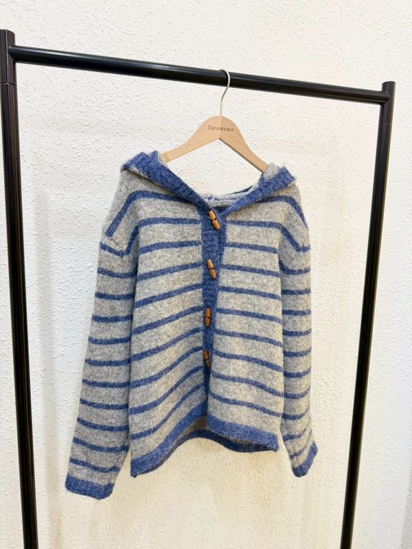 條紋木釦針織外套 