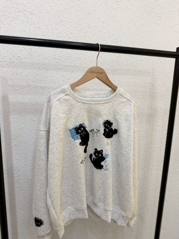 可愛黑貓刺繡大學踢 (無刷毛) 