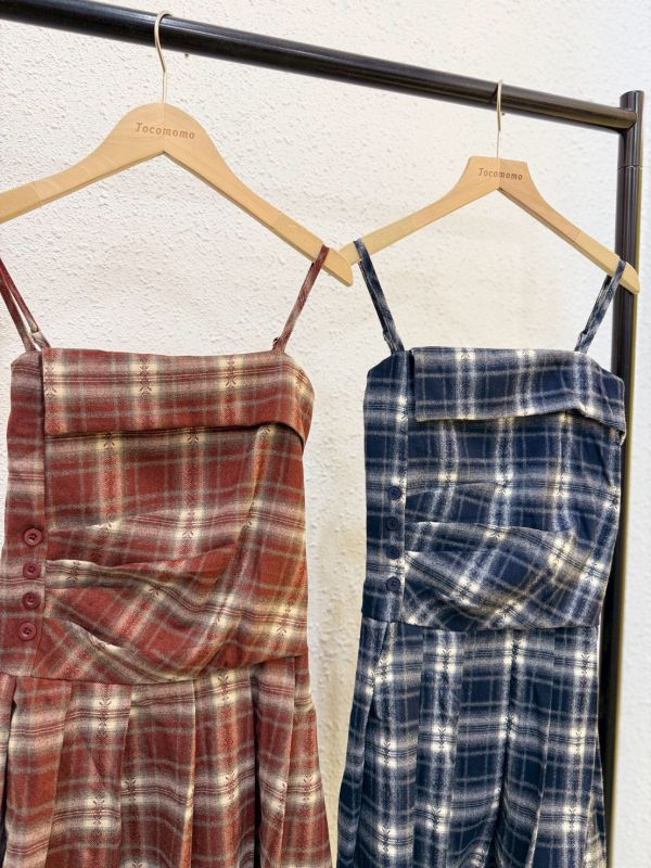 細肩格紋造型短長裙 (冬) 