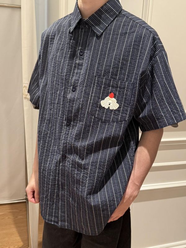 自訂款-蛋糕狗刺繡條紋襯衫 